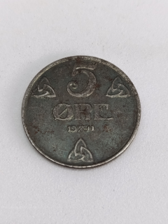 Norsko 5 øre, 1941 Železo /šedivá barva/