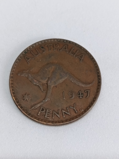 Austrálie 1 pence, 1947 Tečka za "PENNY"